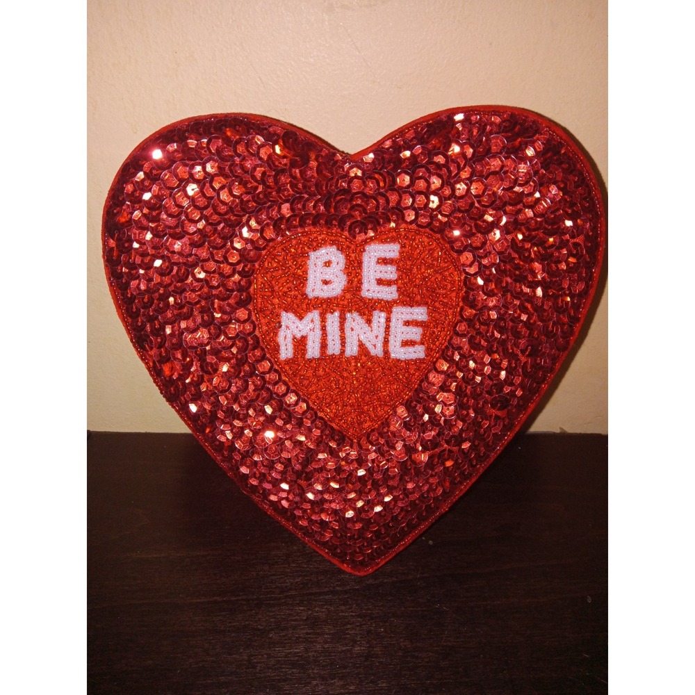 New Vintage Sequined Red Heart Box Jewelry Trinket Candy VALENTINE‎  BE MINE